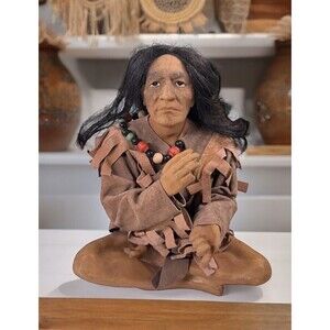 Indian Statue Native American Sitting Decoration Figurine 7.5” Tall VTG *Read*